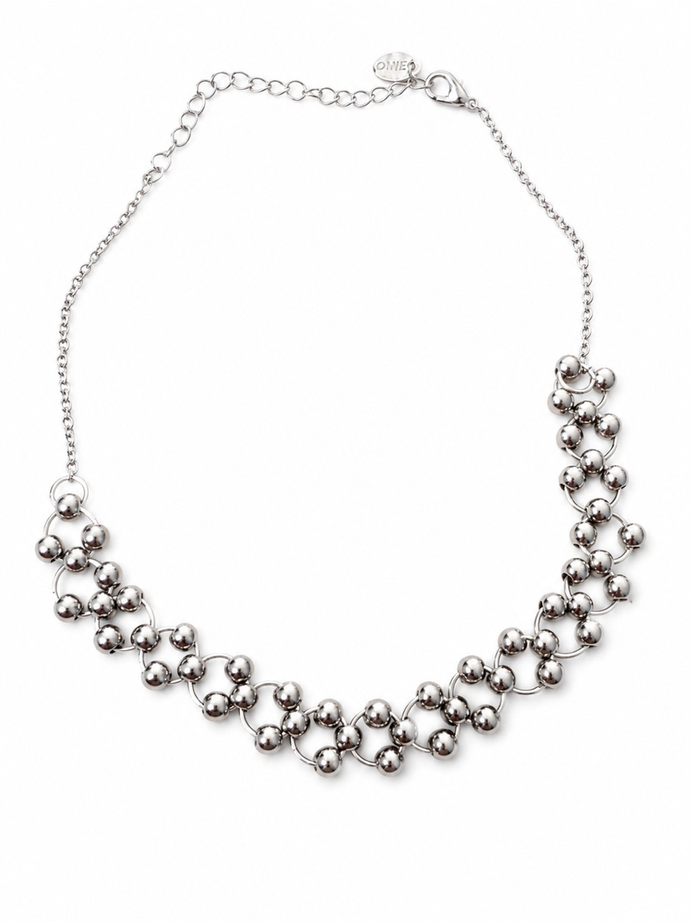 Silver Tone Beaded Statement Necklace Linked Circle Bubble Bib Adjustable